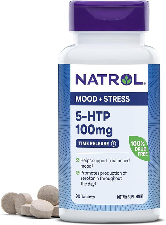 Natrol 5-HTP 100mg, Dietary Supplement Helps Support a Balanced Mood, Mood and Stress Support Supplement, 90 Time Release Tablets, 45-90 Day Supply