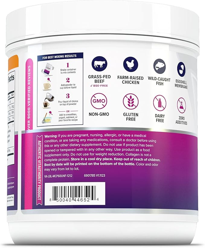 Multi Collagen Peptides Plus Hyaluronic Acid and Vitamin C Hydrolyzed Collagen Proteins Types I II III V and X 60 Servings Unflavored