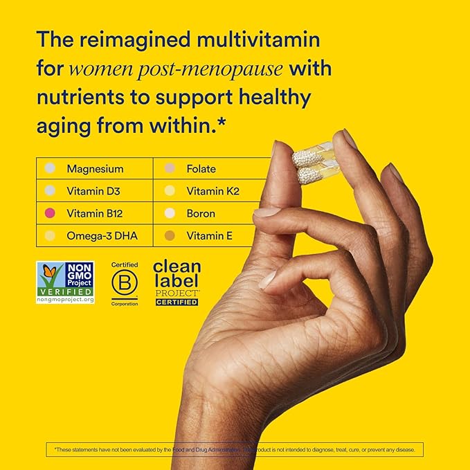Ritual Multivitamin for Women 50+, Menopause Supplements with Vitamin D3, K2 and Magnesium for Bone Support*, Omega-3 DHA, Vitamin B12, Non-GMO, Mint Essenced, 30 Day Supply, 60 Vegan Capsules