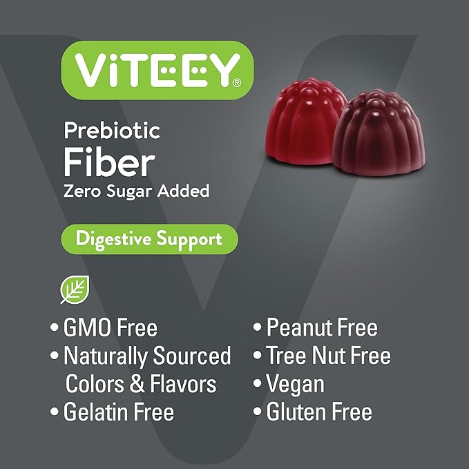 Prebiotic Fiber Gummies for Adults, 4g - Zero Sugar Added - Fiber Supplement Gummies for Digestive Health Regularity & Natural Weight Support-Vegan, Gelatin Free - Chewable Fruit Flavored Gummy 2 PACK