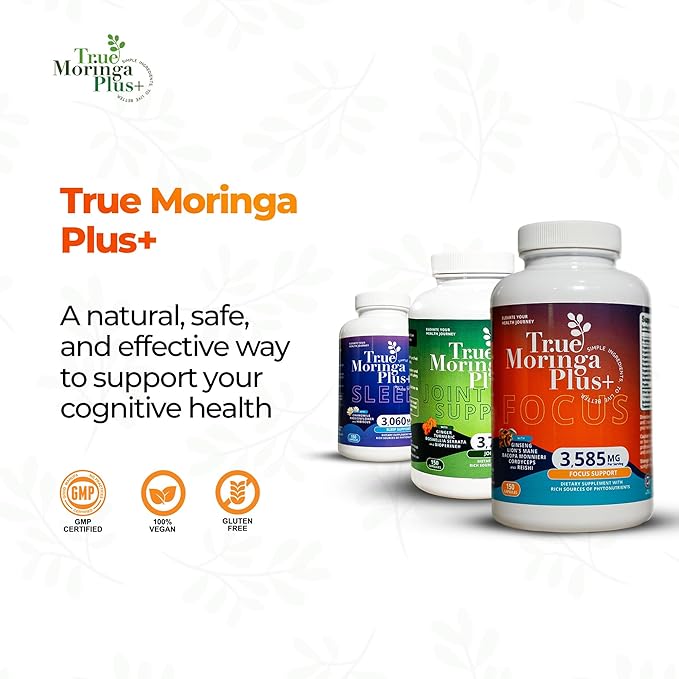 Focus Support Supplement 10:1 Extract | 20,000mg of Organic Moringa, Reishi, Cordyceps, Lion’s Mane, Ashwagandha, Bacopa Monnieri | Memory & Brain Health for Adults (150 Capsules)