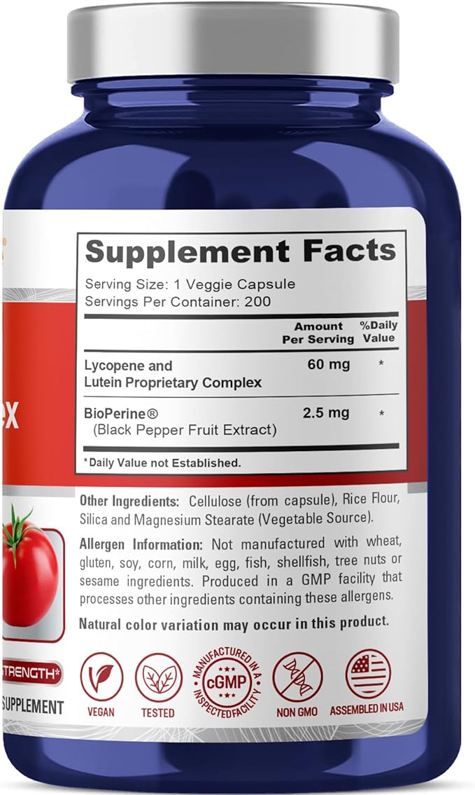 NusaPure Lycopene & Lutein Complex 60mg per Caps, 200 Veggie Capsules (Non-GMO, Vegan)