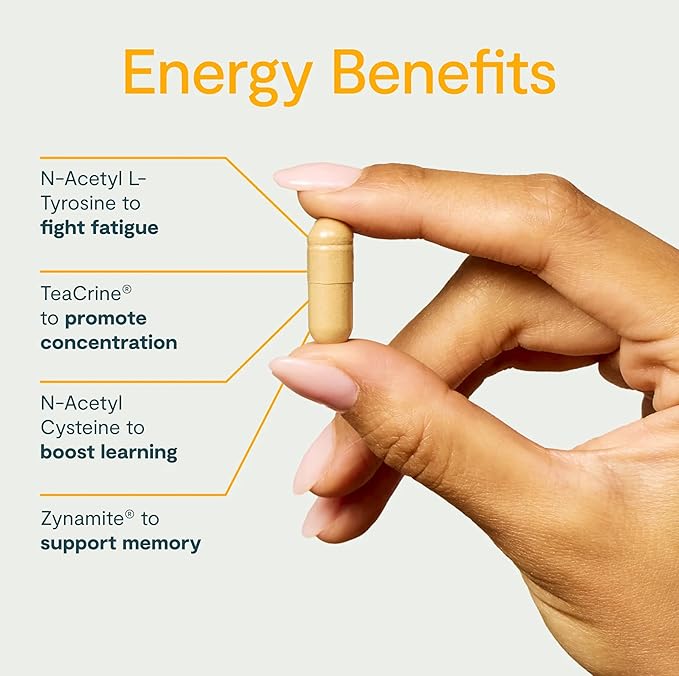 Energy - Energy Supplements - Promote Daily Energy & Focus with Choline, L Tyrosine, Teacrine & More - Nootropic Brain Support (12 Servings)