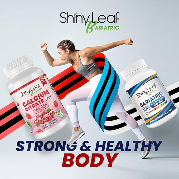 Shiny Leaf Bariatric Calcium Citrate 600mg - Calcium Supplement for Bariatric Patients, 120 Ct Chewable Tablets with Magnesium, Vitamin D3, Natural Strawberry Flavor, Vegetarian Formula (2 Months)