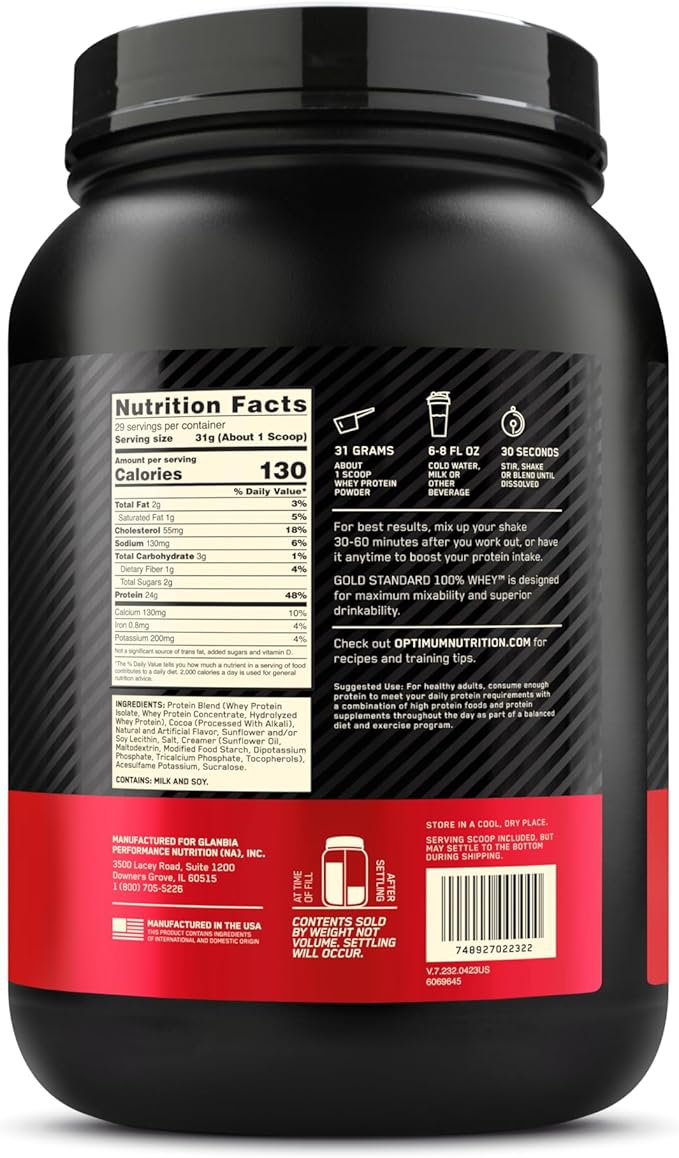 Optimum Nutrition Gold Standard 100% Whey Protein Powder, Chocolate Malt, 2 Pound (Packaging May Vary)