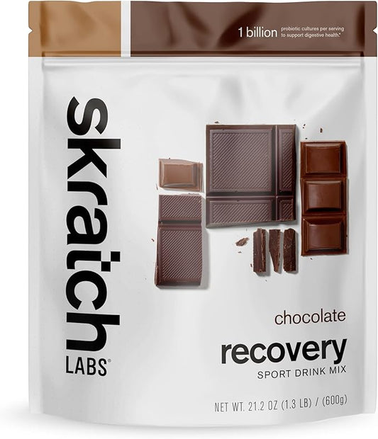 Skratch Labs Post Workout Recovery Drink Mix with Chocolate, (21.2 oz, 12 Servings) with Complete Milk Protein of Casein, Whey, Probiotics, Gluten Free, Kosher, Vegetarian