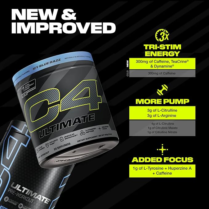 Cellucor C4 Ultimate Pre Workout Powder - Sugar Free Preworkout Energy Supplement for Men & Women - 300mg Caffeine + TeaCrine + Dynamine + Creatine - Freedom Bombsicle, 20 Servings