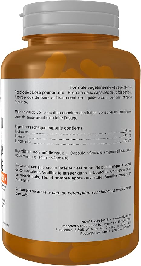 NOW Foods Sports Nutrition, Branched Chain Amino Acids, With Leucine, Isoleucine and Valine, 120 Veg Capsules