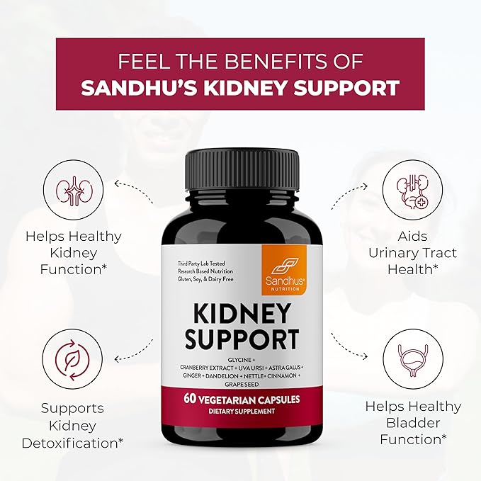 Sandhu's Kidney Cleanse Detox & Support Supplement for Men and Women | with Cranberry Extract | Helps Support Kidney & Urinary Tract Health | 60 Vegetarian Capsules (Pack of 2)