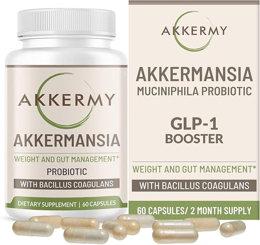Akkermansia Probiotic for Healthy Weight - Naturally Increases GLP-1-60 Day Supply - Contains Bacillus Coagulans, Vitamins B2, D3 & Chromium - SIBO Friendly, Vegan & Gluten Free