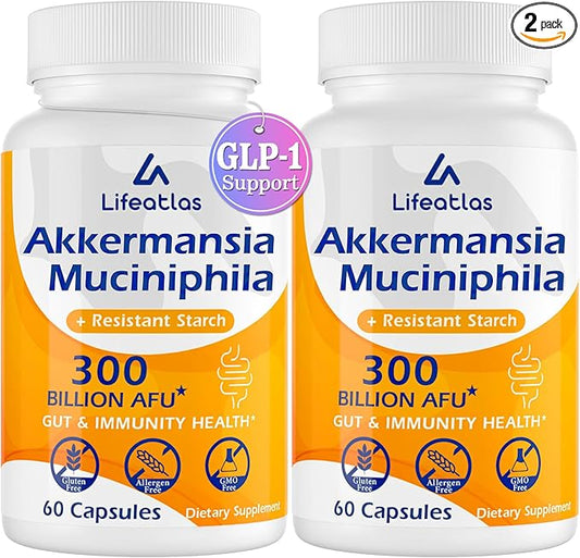 GLP-1 Supplement, 300 Billion AFU Akkermansia Probiotic - Live Akkermansia for GLP-1, Akkermansia Muciniphila for Women & Men, Enhances Gut Digestive Lining Function, Digestive, Gut, Immune, 120 Caps