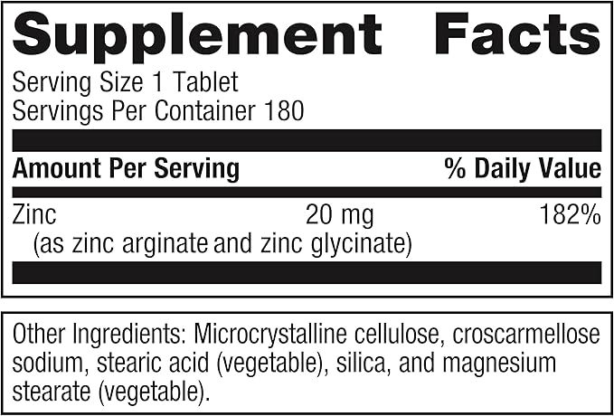 Metagenics Zinc A.G. - Highly Absorbable - 20 mg Zinc - for Immune Support, Bone Health & Energy Metabolism* - Zinc Arginate & Zinc Glycinate - Non-GMO & Gluten-Free - 180 Tablets