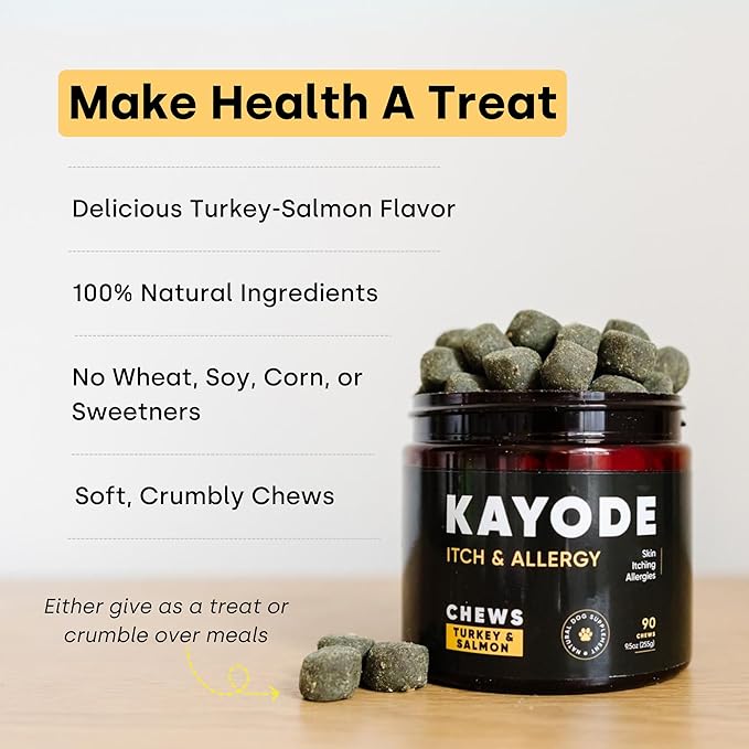 Kayode Itch & Allergy - Natural Dog Allergy Chews. Allergy Relief for Dogs. Premium Colostrum for Dogs, Bee Pollen for Dog Allergies. Alternative to Allergy Medicine for Dogs