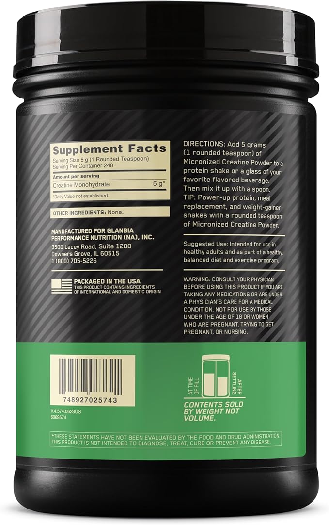 Optimum Nutrition Micronized Creatine Monohydrate Powder, Unflavored, Keto Friendly, 240 Servings (Packaging May Vary)
