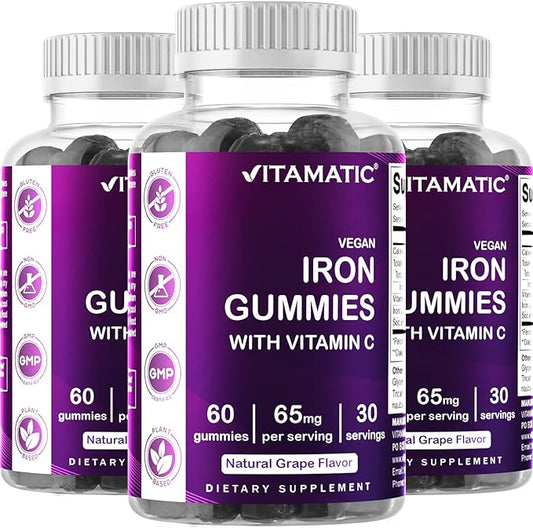 Vitamatic Iron 65 mg Gummies Supplement for Women & Men - 60 Vegan Gummies - Great Tasting Iron Gummy Vitamins with Vitamin C (3)