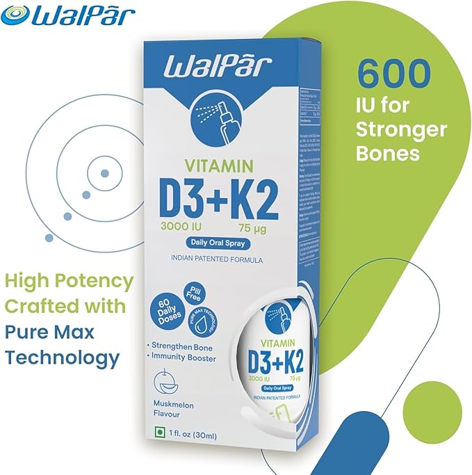 Vitamin D3 and K2 Oral Spray (60 Doses) - 75mcg, 3000 IU Multivitamin Spray- Muskmelon Flavor - Easy Absorption Oral Vitamin D Liquid Supplement - Bone Health Support and Immune Spray for Adults