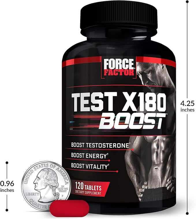 Force Factor Test X180 Boost, 2-Pack, Testosterone Booster and Energy Supplement for Men, Boost Energy, Increase Stamina, and Enhance Vitality, with D-Aspartic Acid and Fenugreek, 240 Tablets