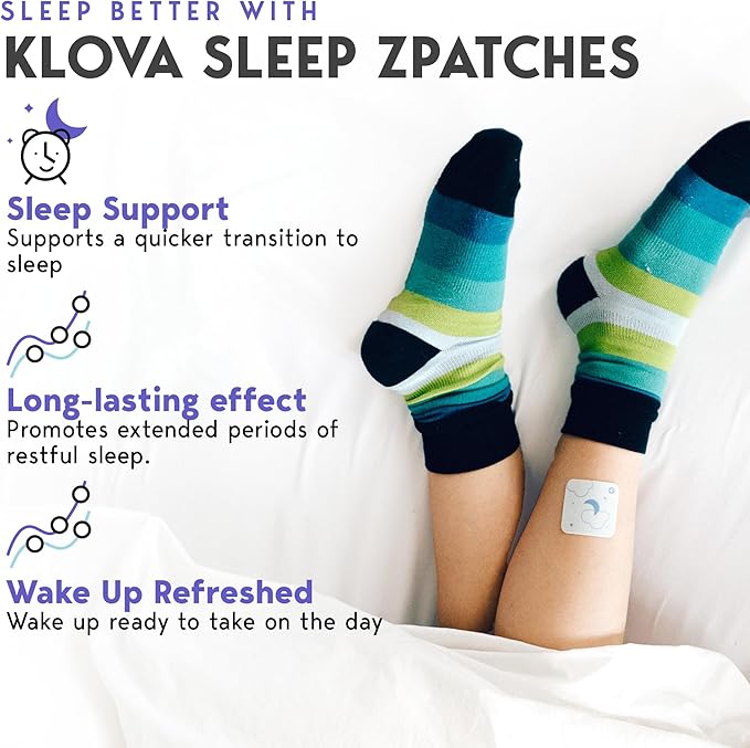 Klova Sleep Support Patches with Ashwagandha, L-Theanine, Hops, Melatonin, Valerian, GABA and Other Natural Ingredients: for Falling Asleep Faster, Staying Asleep Longer & Eliminating Groggy Mornings