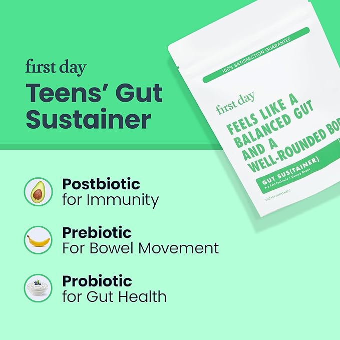 FIRST DAY Teens Tribiotic Gummies – Pre+, Post+, Probiotics & More to Support Growth – 30 Day Supply