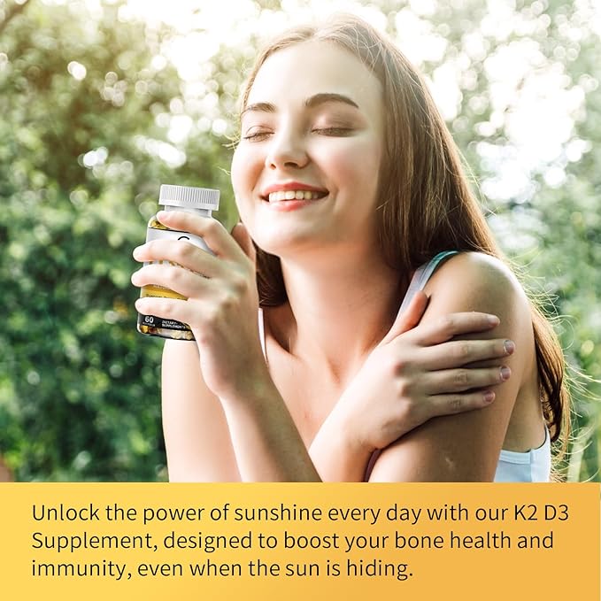 Vitamin D3 K2 Supplement with Vitamin D3 5000 IU, 200 mcg Vitamin K2 MK-7 & Natural Coconut Oil, Plant Based 2-1 Formula for Bone, Teeth, Muscle and Immune Health Support,60 Softgel Capsules, Apple
