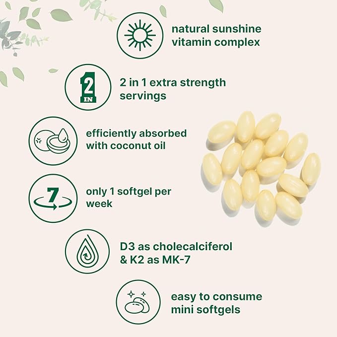 Micro Ingredients Vitamin D3 50,000 IU Plus K2 (MK-7) 200 mcg, 240 Virgin Coconut Oil Softgels | 2 in 1 Vitamins D & K Complex | Supports Calcium Absorption, Bone, Immune, & Heart Health