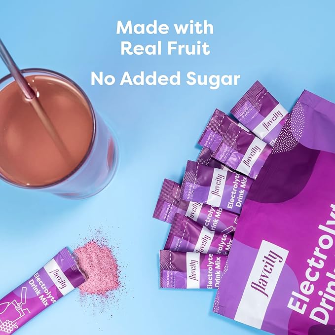 FlavCity Grape Electrolytes Drink Mix, 28 On-The-Go Stick Packs - Healthy Electrolytes Powder Packets Made with Real Fruit - Keto Powdered Drink with No Added Sugar, Gluten-Free