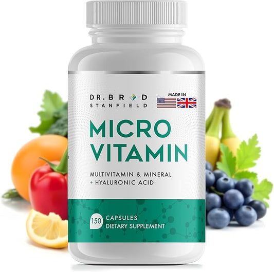 Daily Low Dose MultiVitamin & Mineral for Men & Women to Support Cognitive Performance & Memory + Hyaluronic Acid for Skin Health + TMG for Exercise (150 Count)