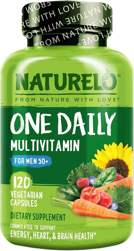 NATURELO Mens Multivitamins for Men 50+ - One Daily Multivitamin for Men with Vitamins, Minerals & Organic Whole Foods, Boost Energy & Health, Non-GMO, 120 Vegetarian Capsules