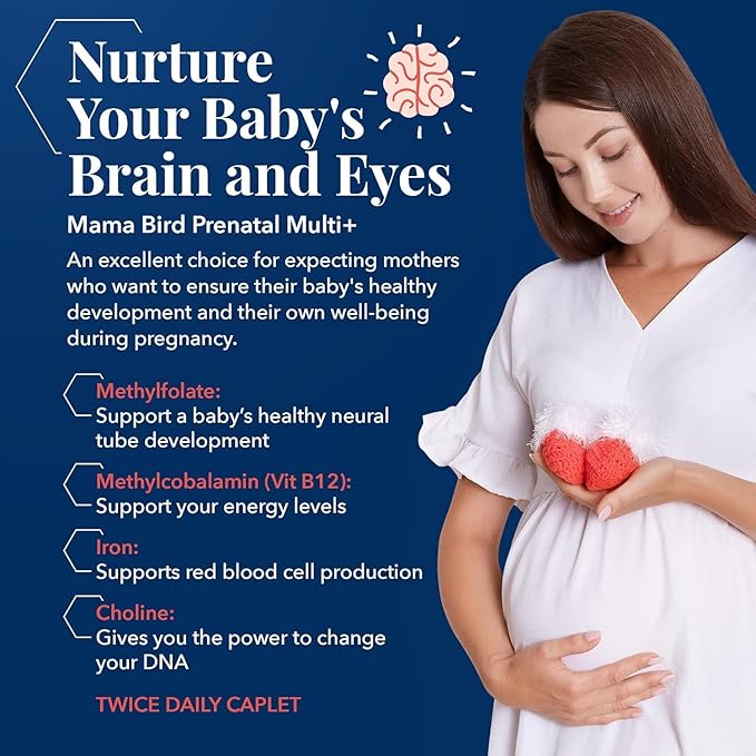Best Nest Wellness Mama Bird AM/PM Prenatal Multi Plus - Methylated Prenatal Multivitamin Supports Healthy Brain Development - Nutritional Support Supplement for Pregnancy with Choline - 60 Caplets
