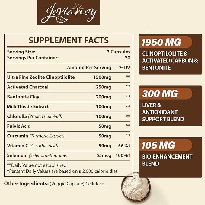 2300 MG Zeolite Detox Capsules, Organic Activated Charcoal, Bentonite Clay, 1-2 µm Clinoptilolite, Maximum Absorption, Gut Liver Detox Cleanse Full Body for Women Men, 270 Capsules