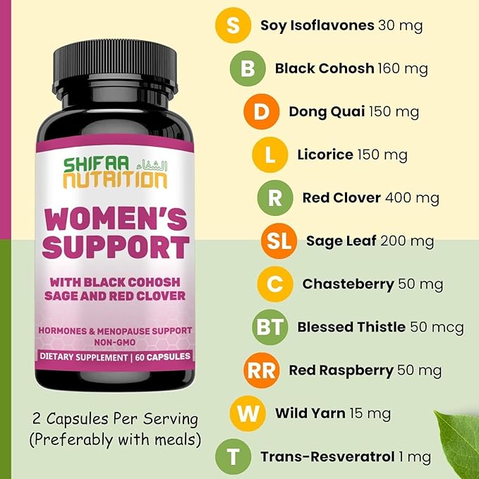 Hormones Balance & Menopause Supplements for Women, Menopause Relief - Support for Hot Flashes, Mood Swings w/Black Cohosh & Red Clover Halal Vitamins, 30 Servings