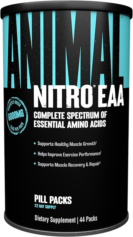 Animal Nitro EAA - Post-Workout Recovery and Repair, Supports Lean Muscle Growth, Complete Spectrum of Essential Amino Acids & BCAA Supplement for Men and Women, 44 Packs