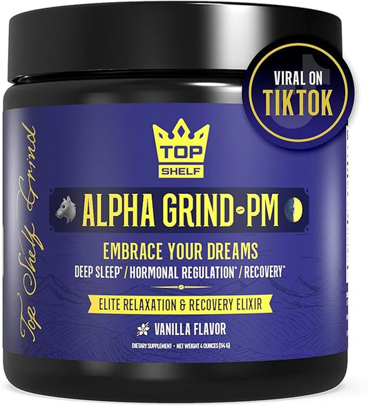 Advanced Sleep Supplement for Men, Nootropic Night Time Burner & Anabolic Recovery, Natural Sleep Aid with Magnesium Glycinate, Apigenin, Selenium - Vanilla Flavor | Alpha Grind PM
