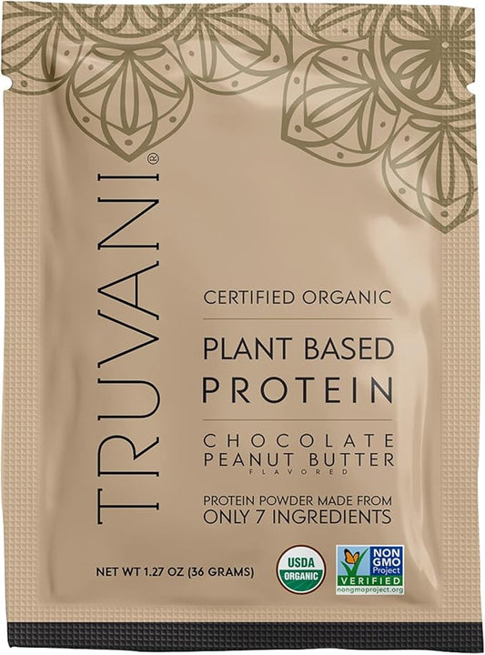 Truvani Vegan Pea Protein Powder | Chocolate Peanut Butter | 20g Organic Plant Based Protein | 1 Serving | Keto | Gluten & Dairy Free | Low Carb | No Added Sugar