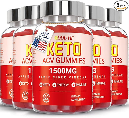 (5 Pack) Keto ACV Gummies Extreme of 1500MG, Gummies, Apple Cider Vinegar Formulated Along with Pomegranate Beet Juice Powder and B12, Vegan and Non GMO, 300 Gummys