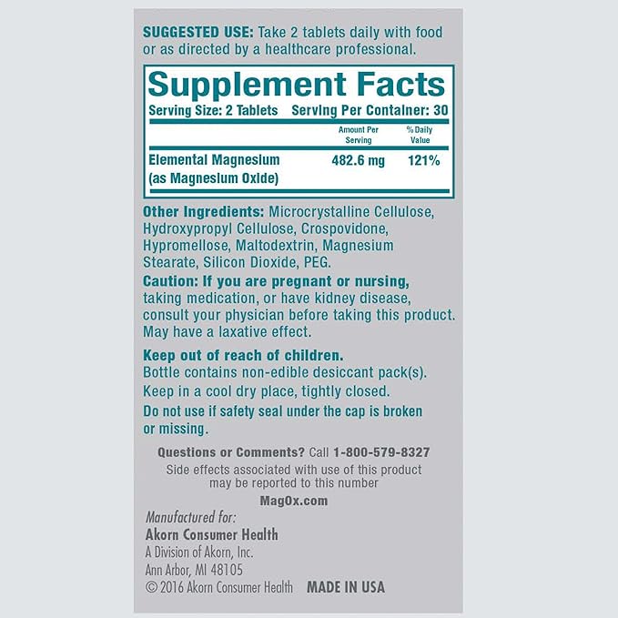Mag-Ox 400 Magnesium Supplement, Pharmaceutical Grade Magnesium Oxide, Most Concentrated Form of Magnesium, 483mg, 240 Tablets (2 Packs of 120 Tablets)