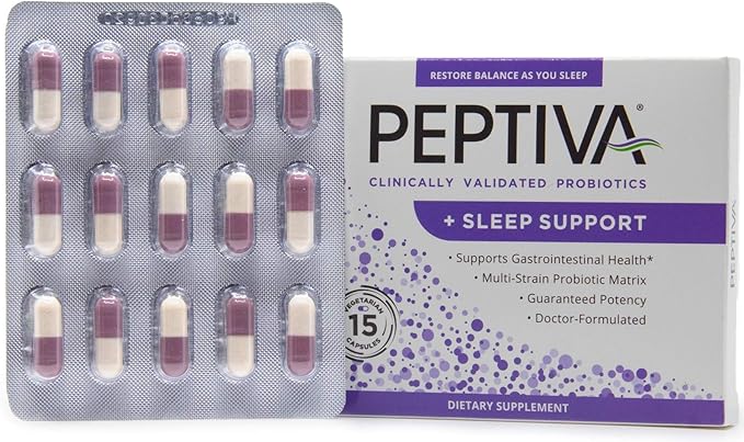Peptiva 26 Billion CFU Probiotic and Sleep Support - Clinically Validated Multi-Strain Probiotic - Lactobacillus and Bifidobacterium, Melatonin - 15 Count