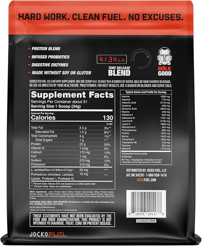 Jocko Mölk Whey Protein Powder 22g Sugar Free Monk Fruit Blend - Muscle Recovery & Growth, Packaging May Vary (31 Servings, Chocolate Peanut Butter)