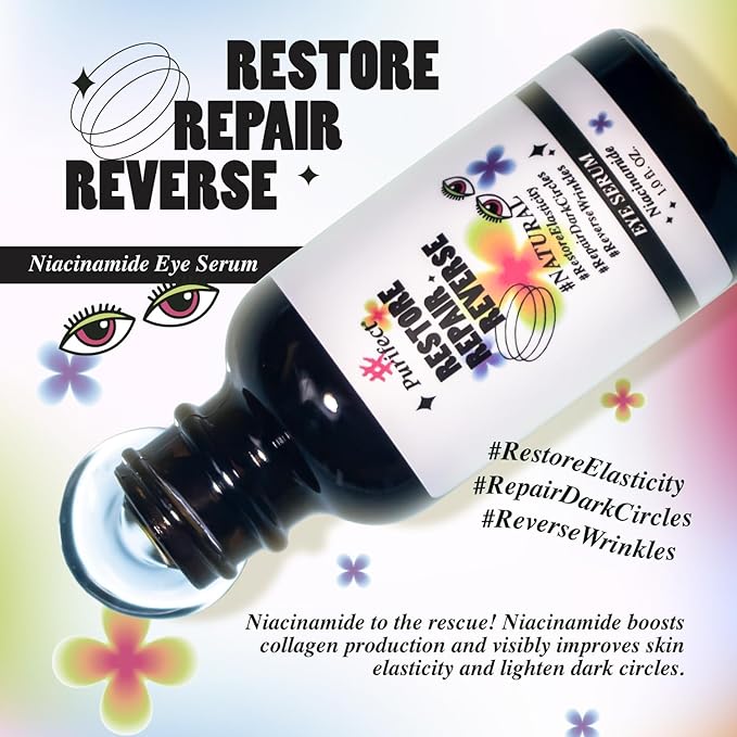 Natural Facial Serum - Anti Aging Moisturize Sensitive Skin - 30ml 1 fl oz - Tee Tree Vitamin C Shea Butter Hyaluronic Acid Multivitamin #Purifect (Niacinamide Eye Serum)
