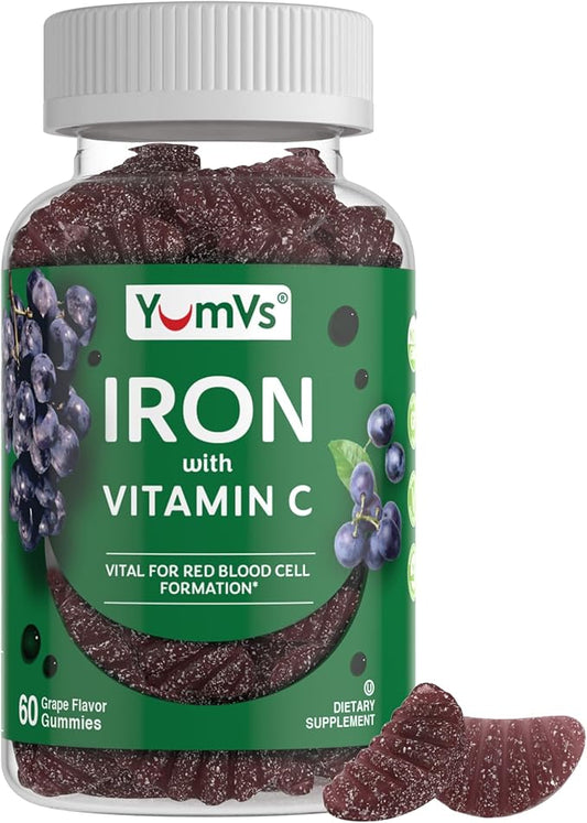 VumVs Iron Gummies for Women and Men - Grape Flavor - 10 mg Chewable Iron Supplement for Women Gummies with Vitamin C - Kosher, Gluten Free - Blood Builder Iron Supplement Gummies (60 Count), 1 Pack