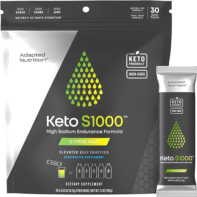Keto S1000 Electrolyte Packets, Hydration Drink Mix | 30 Packets, Citrus Salt | Includes Essential Minerals, No Sugar, No Calories