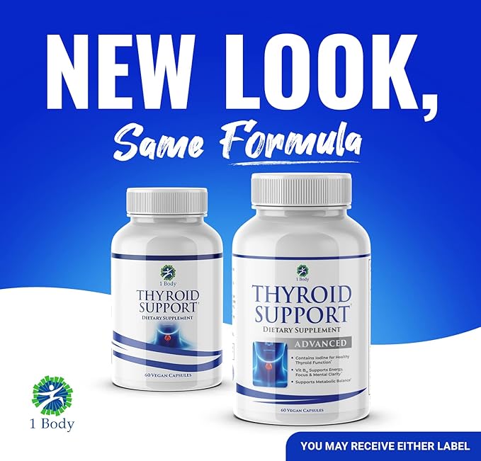 1 Body Thyroid Support Supplement with Iodine, Vitamin B12, Zinc, 60-Day Supply, 2 Pack