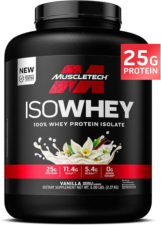 MuscleTech | IsoWhey | Whey Protein Isolate Powder| Muscle Builder for Men & Women | Post Workout Recovery Supplement | Vanilla | 5 lbs | 75 Servings