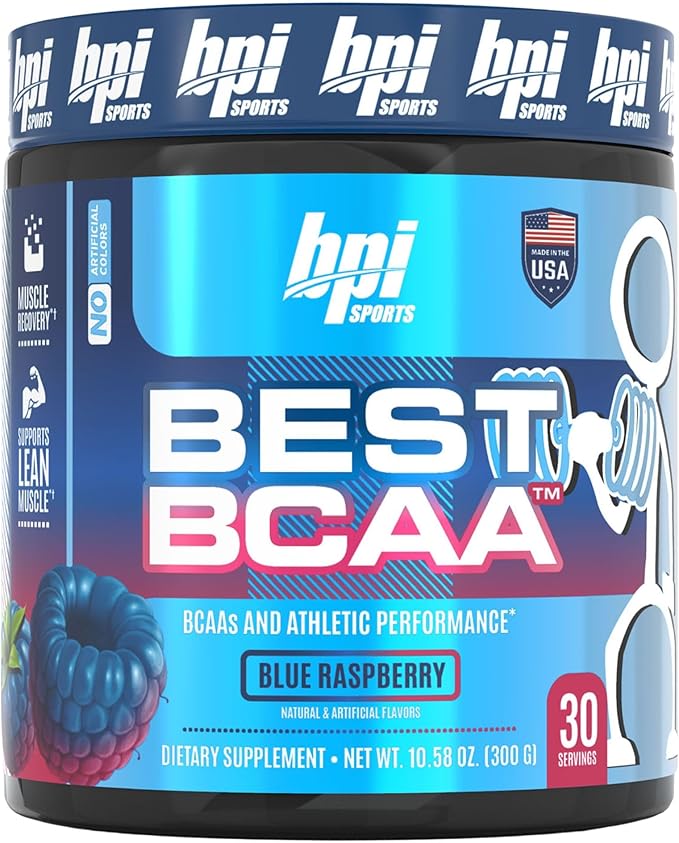 BPI Sports BEST BCAA - BCAA Powder Post Workout Sports Drink with Branched Chain Amino Acids for Hydration & Recovery, for Men & Women - Blue Raspberry - 30 Servings