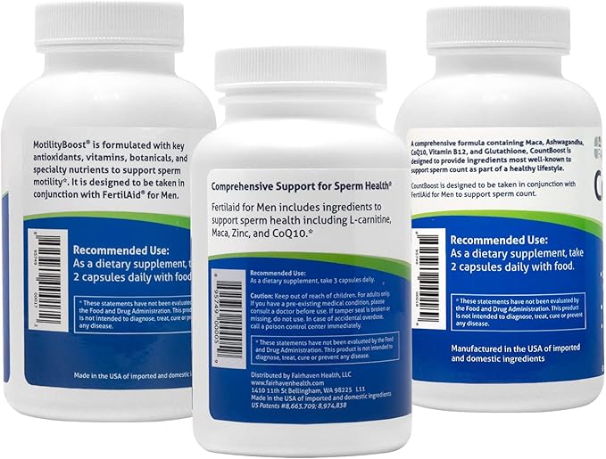 Fairhaven Health FertilAid for Men, MotilityBoost, and Countboost Combo | Fertility Supplements for Men | Male Fertility Supplement with Conception Vitamin and Fertility Support Prenatal Formula