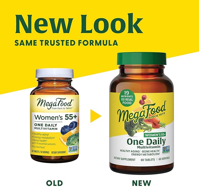 MegaFood Women's 55+ One Daily Multivitamin for Women with Vitamin A, Vitamin C, Vitamin D3 & Vitamin E for Optimal Aging Support- Plus Real Food- Bone & Immune Support Supplement- Vegetarian-90 Tabs