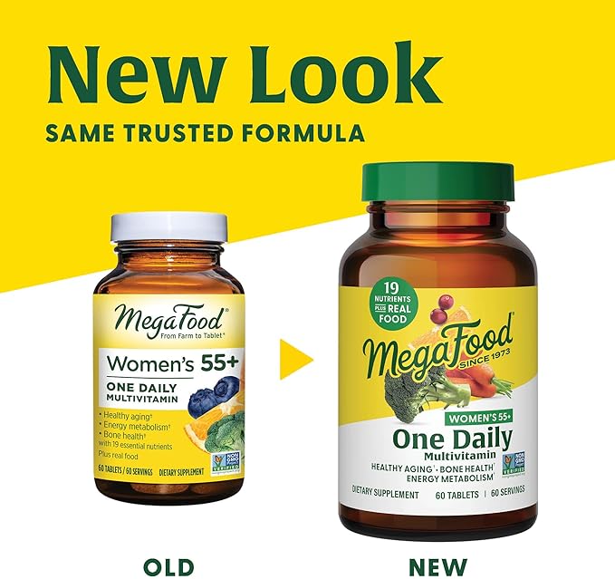 MegaFood Women's 55+ One Daily Multivitamin for Women with Vitamin A, Vitamin C, Vitamin D3 & Vitamin E for Optimal Aging Support- Plus Real Food- Bone & Immune Support Supplement-Vegetarian-120 Tabs
