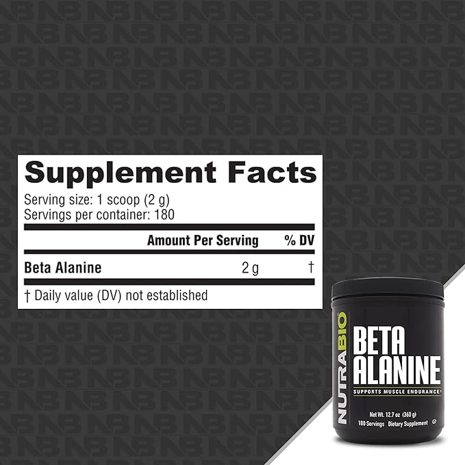 NutraBio Beta Alanine Pre-Workout Supplement - Beta Alanine Powder- 360g Powder
