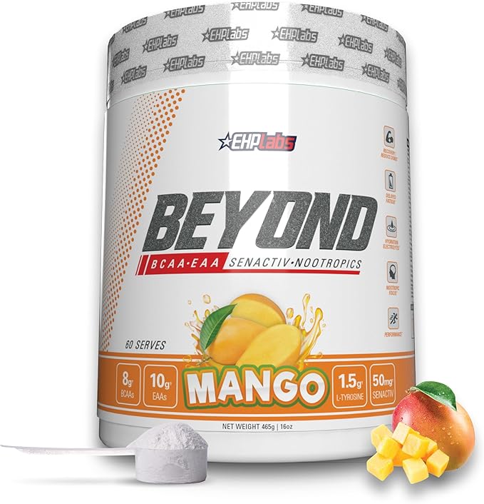 EHP Labs Beyond BCAA Powder Amino Acids Supplement for Muscle Recovery - 8g of Sugar Free BCAAs Amino Acids Post Workout Recovery Powder & 10g of EAA Amino Acids Powder - 60 Servings (Mango)