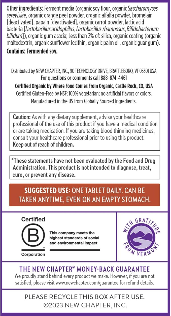 New Chapter Men's Multivitamin for Immune, Stress, Heart + Energy Support with Fermented Nutrients - Every Man's One Daily, Made with Organic Vegetables & Herbs, Non-GMO, Gluten Free - 72 ct